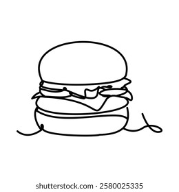 The shape of the hamburger is shaped with a simple line. A stylish design is created on a white background in a minimalist style.