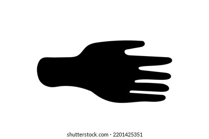 Shape of hand in doodle modern style, contemporary art. Black monochrome abstract silhouette isolated on white background.