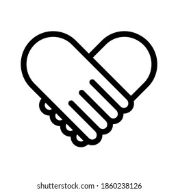 Shape Handshake with heart. Line vector. Isolate on white background.