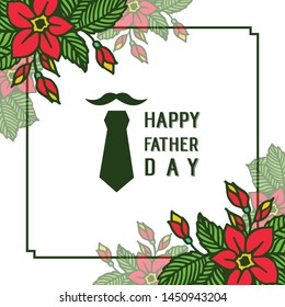 Shape for happy father day, leaves and red bouqet frame. Vector