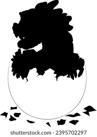 Shape of hatched wooden dragon with paws in egg. Vector illustration of a wooden little dragon hatched from an egg. Baby dragon in an egg with paws, small horns, teeth, whiskers, horny scales