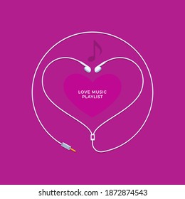 Shape of heart from earphones. Vector Illustration