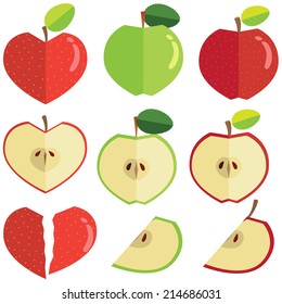 Shape of heart. love  and apple vector illustration set. 
