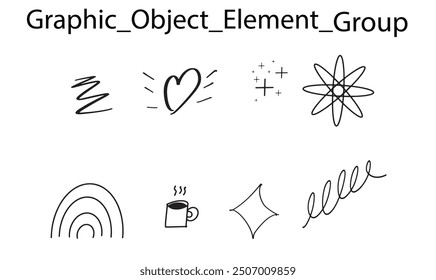 Shape heart love element star coffee cup write hand script drawing design black color group vector illustration modern circle template business art work object creativity banner collection wave retro