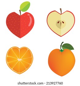  Shape of heart. love orange and apple vector illustration set. 