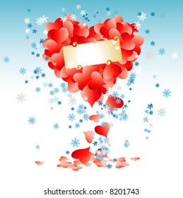 Shape of heart made of leaves with card for your text, valentine