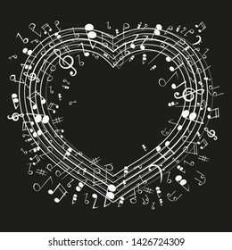 Shape of a heart with musical notes. Vector illustration.
