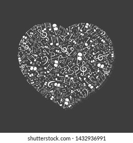 Shape of a heart with musical notes. Vector illustration.