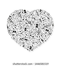 Shape of a heart with musical notes. Vector illustration.