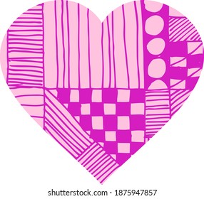 shape heart with ornament, pattern, doodling, pink and purple color, illustration for St. Valentine's Day, love