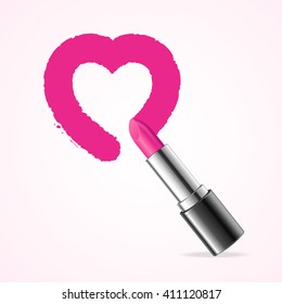 Shape Heart with Pink Lipstick. Vector illustration