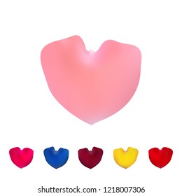 Shape of heart. Rose petals icon set. Valentine s day. Greeting card Vector illustration.