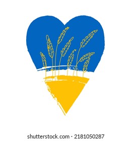 The shape heart with the Ukrainian flag colors and the wheat field. Concept of an independent agricultural country. Vector illustration