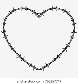 Shape of Heart. Vector Silhouette of Barbed Wire. Isolated