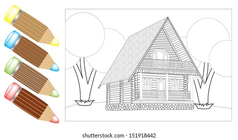 the shape of a house for coloring with crayons