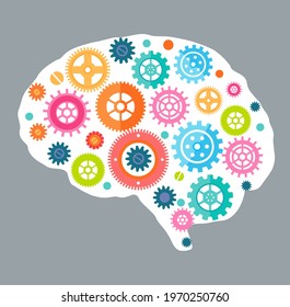 The shape of a human brain filled with gears. Vector illustration