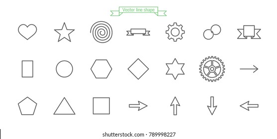 Shape Icon Line Star, Heart, Spiral, Flag, Ribbon, Gear, Ring, Chain, Circle, Hexagon, Pentagon, Square, Rhombus, Triangle, Arrow