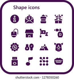  shape icon set. 16 filled shape icons. Simple modern icons about  - Information, Letter, Bottle, Box, Mouse, House, Red cross, Perfume, Discount, Ideas, Mountain, Rhino, Usb