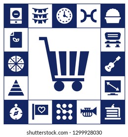  shape icon set. 17 filled shape icons.  Simple modern icons about  - Event, Paper, Pizza, Shopping cart, Pyramid, Bench, Acoustic guitar, Television, Compass, Flags, Flag, Wall clock