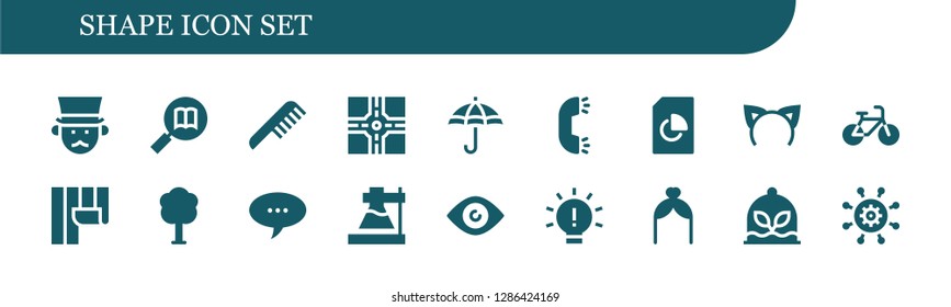  shape icon set. 18 filled shape icons. Simple modern icons about  - Gentleman, Information, Comb, Crossroad, Protection, Ring, Document, Headband, Bicycle, Wallpaper, Tree, Chat