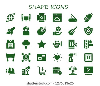  shape icon set. 30 filled shape icons. Simple modern icons about  - Earth grid, Television, Spotlight, Cloud, Jackknife, Seashell, Aeroplane, Idea, Mouse, Cube, Guitar, Shield