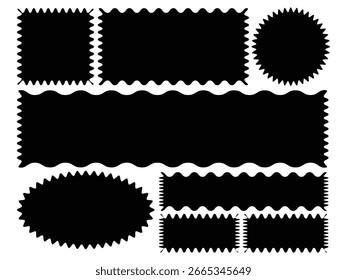shape icon set vector on white background. decorative, borders, scalloped, wavy, rectangle, oval, circle, graphic design, print, web, symbol.