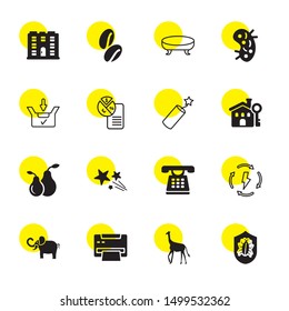 shape icons. Editable 16 shape icons. Included icons such as Antivirus, Giraffe, Printer, Elephant, Bolt, Telephone, Favorites, Pear, House key, Firecracker. shape trendy icons for web.