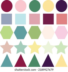 shape icons, star, rectangle and triangle icons and other shapes in a design. with a blend of soft color samples.