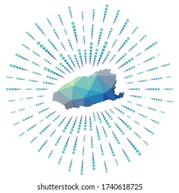 Forma de Imbros, explosión solar poligonal. Mapa de la isla con coloridos rayos estelares. Imbros ilustración en digital, tecnología, internet, estilo de red. Ilustración vectorial.