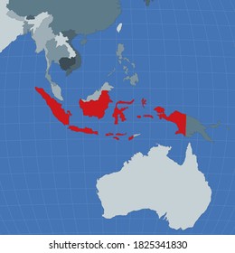 隣国との関係でのインドネシアの姿 ワールドマップ上で赤い色で強調表示された国 インドネシアの地図テンプレート ベクターイラスト のベクター画像素材 ロイヤリティフリー Shutterstock