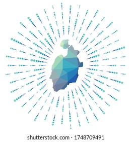 Shape of Isla de Providencia, polygonal sunburst. Map of the island with colorful star rays. Isla de Providencia illustration in digital, technology, internet, network style. Vector illustration.