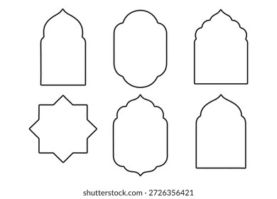 Forma Puerta islámica y arco de ventana árabe. Silueta de Vector de puerta y ventana árabe. Colección de estilo oriental. Formas de Vector islámico de un arco de ventana o puerta