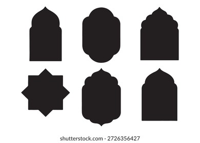 Forma Puerta islámica y arco de ventana árabe. Silueta de Vector de puerta y ventana árabe. Colección de estilo oriental. Formas de Vector islámico de un arco de ventana o puerta