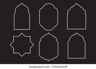 Shape Islamic door and arabic window arch. Arabic door and window vector silhouette. Collection of oriental style. Islamic vector shapes of a window or door arch