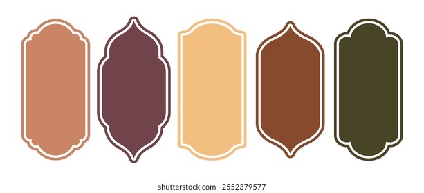 Shape Islamic Door. Ramadan Kareem frames collection. Eid Mubarak decorative arches. Arabic architecture. Traditional Vector illustration in oriental style.