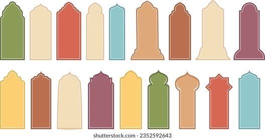 shape islamic door set. Arabian muslim shape arch. Ramadan kareem silhouette mosque gate. Islamic arabesque. Stock vector illustration isolated on white background