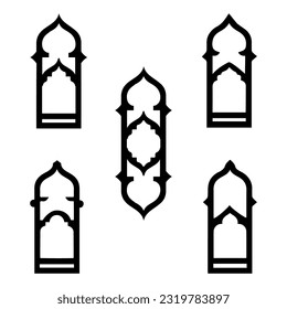 Forma la puerta islámica y la silueta de la ventana arco árabe. Colección de patrones de estilo oriental. Marcos de diseño árabe musulmán para Ramadan Kareem. Ilustración del vector
