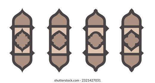 Shape Islamic door and window silhouette Arabic arch. Collection of patterns in oriental style. Frames in Arabic Muslim design for Ramadan Kareem.
