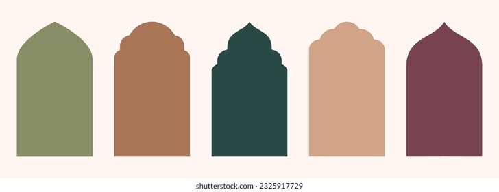 Shape Islamic door and window silhouette Arabic arch. Collection of patterns in oriental style. Frames in Arabic Muslim design for Ramadan Kareem. Vector mosque gate shape isolated on white background