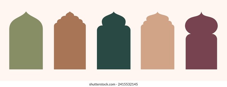 Shape Islamic door and window silhouette Arabic arch. Collection of patterns in oriental style. Frames in Arabian Muslim design for Ramadan Kareem. Vector mosque gate shape isolated on white