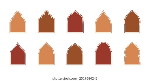 Shape islamic door and window silhouette Arabic arch , Collection of patterns in oriental style , Frames in arabian design for Ramadan Kareem , Vector mosque gate shape isolated on white