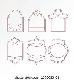 Shape Islamic door and window silhouette Arabic arch. Collection of patterns in oriental style. Frames in Arabic Muslim design for Ramadan Kareem. Vector mosque gate shape isolated on white background