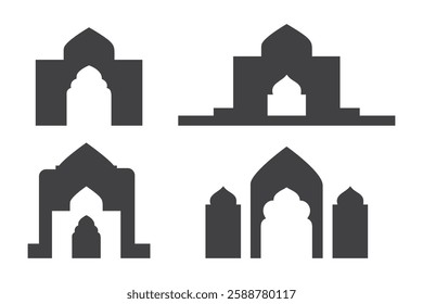 Shape Islamic door and window silhouette Arabic arch. Collection of patterns in oriental style. Frames in Arabic Muslim design for Ramadan Kareem.Traditional islamic window, shapes in oriental style