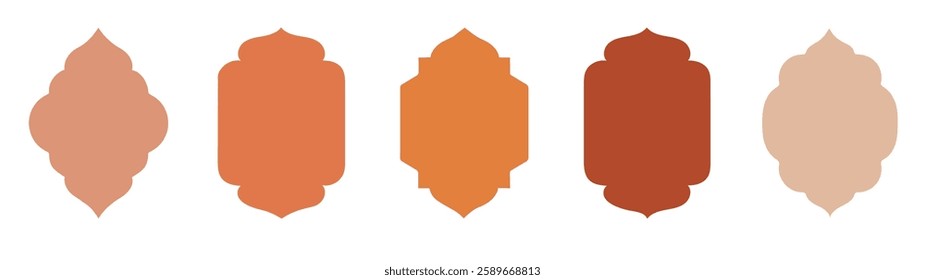 Shape Islamic door and window silhouette Arabic arch. Collection of patterns in oriental style. Frames in Arabic Muslim design for Ramadan Kareem