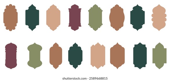 Shape Islamic door and window silhouette Arabic arch. Collection of patterns in oriental style. Frames in Arabic Muslim design for Ramadan Kareem