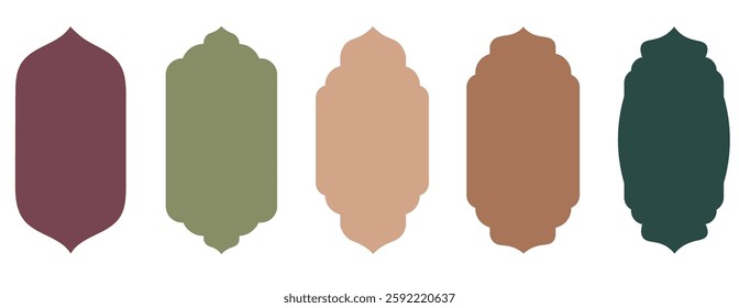 Shape Islamic door and window silhouette Arabic arch. Collection of patterns in oriental style. Frames in Arabic Muslim design for Ramadan Kareem