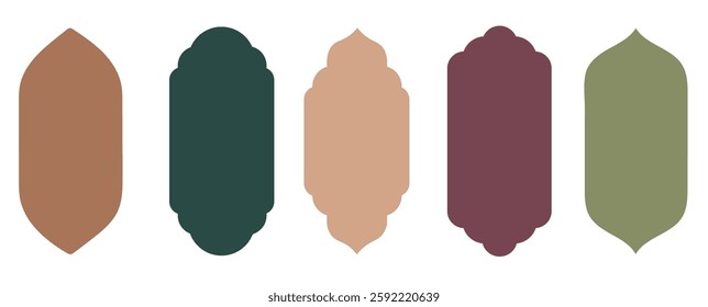 Shape Islamic door and window silhouette Arabic arch. Collection of patterns in oriental style. Frames in Arabic Muslim design for Ramadan Kareem