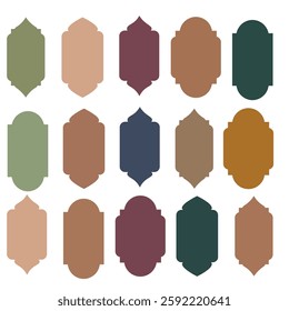Shape Islamic door and window silhouette Arabic arch. Collection of patterns in oriental style. Frames in Arabic Muslim design for Ramadan Kareem