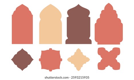 Shape Islamic door and window silhouette Arabic arch. Collection of patterns in oriental style for Ramadan Kareem.