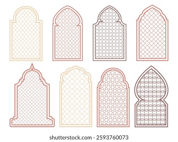 Shape Islamic door and window silhouette Arabic arch. Collection of patterns in oriental style for Ramadan Kareem.